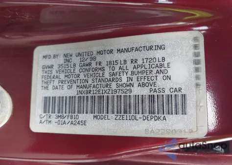 1999 Toyota Corolla Ce from USA, damaged, VIN 1NXBR12E1XZ197529